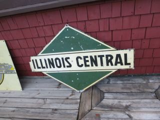 Vintage Tin Illinois Central R.  R.  Railroad Rare Large Sign Old Authentic