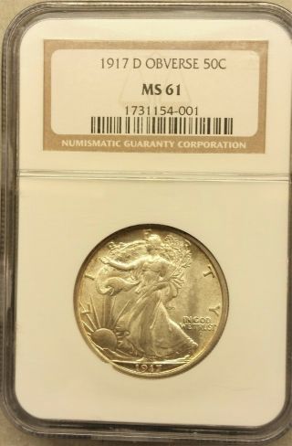 1917 D Obverse Ngc Ms61 Walking Liberty Half Dollar Choice Coin Rare Key