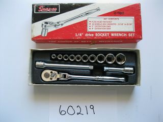 Vintage 13 Pc Snap On 1/4 " Drive Socket Wrench Set With Flex Head Ratchet