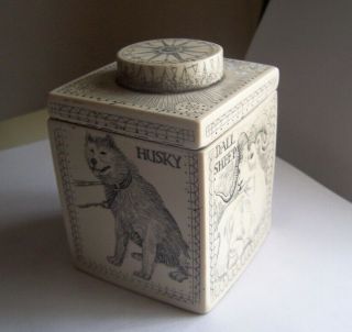 , Faux Scrimshawed Ivoryite Box Husky Dog Dall Sheep Walrus Polar Bear