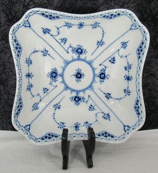 Vintage Royal Copenhagen Blue Fluted Half Lace Porcelain 708 Square Bowl - 1st 2