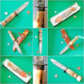 Vtg Sheath Hunt Blade Marbles Ideal 4 Pin Stg - Stg Knife 1 Orig Gift Fold Case