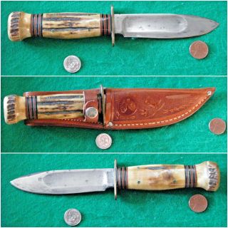 Vtg Sheath Hunt Blade MARBLES Ideal 4 Pin Stg - Stg Knife 1 Orig GIFT fold case 4