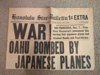 Ww2 Honolulu Star December 7 1941 Newspaper Oahu Bombed By Japanese Planes