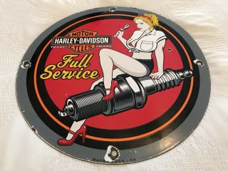 Vintage Harley Davidson Porcelain Sign,  Pin Up,  Indian,  Hog,  Gas,  Oil,  Service