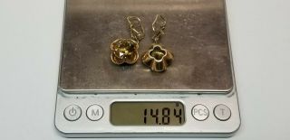 Vintage 14K GOLD & 11.  1ctw Smoky Quartz Leverback Earrings 14.  84g Not Scrap 12