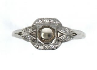 Antique Art Deco Diamond Engagement Band Ring Mounting 18k White Gold Size 6.  25
