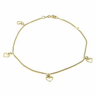 Ladies Estate 18k Yellow Gold Heart Charm Box Chain Anklet Bracelet - 9.  5 Inch