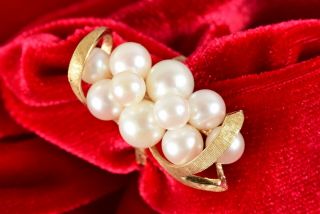 Flawless Unblemished Pearl Ring Mid - Century Modern 14k Yellow Gold Sz 7 - 1/2