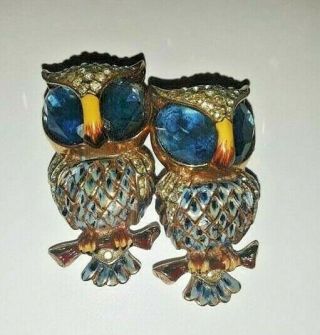 Coro Craft Owl Duette Sterling Silver Blue Eyes 1940 