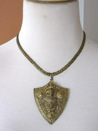 Rare Vintage Nettie Rosenstein Sterling Shield Knight Armor Pendant Necklace