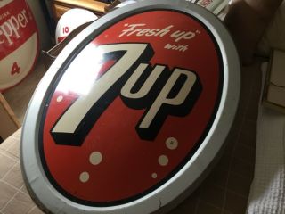 Vintage 1950’s 7 Up All Advertising 7 Up Button Metal Sign 40” X 31”