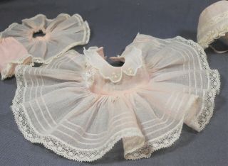 Vintage 1953 Alexander Kins Rarely Seen Pink Organdy Dress,  Bonnet,  Slip,  Undies