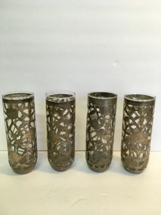 Vintage.  925 Sterling Silver Drinking Glass Drink Set Mexico Floral Motif