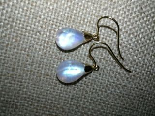 Stunning Natural Rainbow Blue Moonstone Drop Dangle Solid 9ct Gold French Hooks