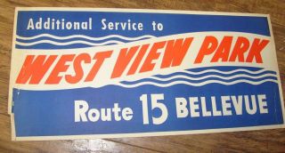 Vintage West View Amusement Park Pittsburgh Pa.  - Thick Paper Sign