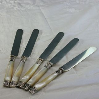 Fourteen Vintage Mother of Pearl and Silverplate Handled Knives 9 