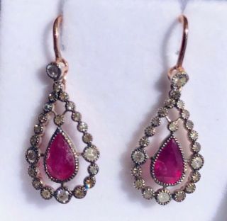 ANTIQUE RUBY AND DIAMOND DROP EARRINGS BOXED WITH VALUATION $2,  950 CERTIFICATE 2