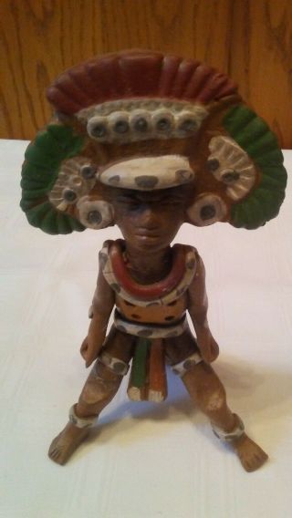Vintage Terra Cotta Clay Mayan Aztec Chief Sculpture Figurine/Pipe? 2
