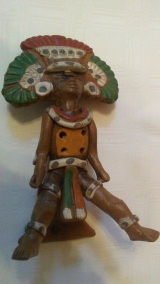 Vintage Terra Cotta Clay Mayan Aztec Chief Sculpture Figurine/Pipe? 5