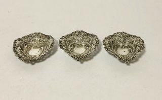 Set Of 3 Antique Victorian Solid Sterling Silver Bon Bon Dishes Pierced Bowls
