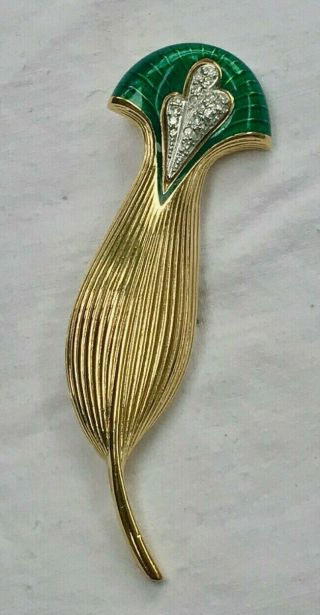Vintage Christian Dior Goldtone,  Enamel And Crystal Cala Lilly Brooch Pin