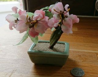 Glass Bonsai Tree Japanese Jade Ceramic Base Decorative