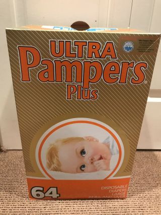 Ultra Pampers Plus 25 Diapers Vintage 1987 Gold Box Large 23 Lbs,  Prop Rare 80s