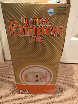 Ultra Pampers Plus 25 Diapers Vintage 1987 Gold Box Large 23 lbs,  Prop RARE 80s 2