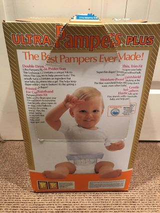 Ultra Pampers Plus 25 Diapers Vintage 1987 Gold Box Large 23 lbs,  Prop RARE 80s 3