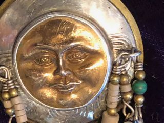 Vintage TABRA Sterling Silver Brass Moon Sun Face with 3 Hoop Dangles Earrings 5