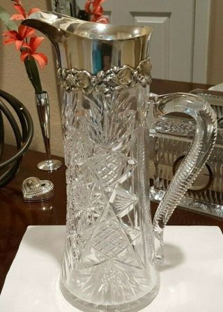 10 1/2 " Tall Sterling Silver And Crystal Decanter,