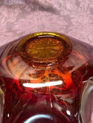 FENTON ANTIQUE CARNIVAL GLASS RUFFLED BOWL HOLLY RED AMBERINA IRIDESCENCE 8