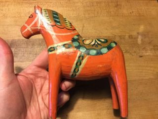 Antique Swedish Dala Horse Carved Wooden Folk Art Sweden Split Ear Not Dipped 6”
