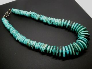 Vintage Navajo Sterling Silver Blue Green Turquoise Large Heishi Necklace 21 "