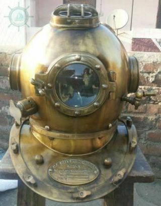 Antique Us Navy Mark V Diving Divers Helmet Solid Steel Full Size 18 " Vintage