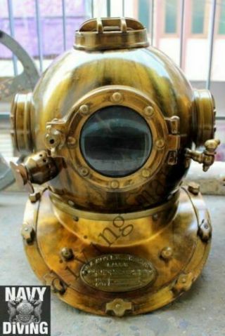 Antique US Navy Mark V Diving Divers Helmet Solid Steel Full Size 18 