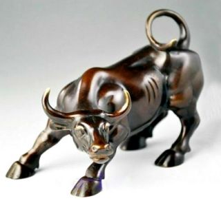 Figurine Lucky Big Wall Street Bronze Fierce Bull Ox Unique Statue 8inch