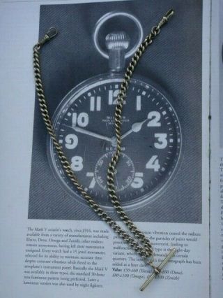 Vintage Ww1 Solid Silver Albert Chain & T Bar For Waistcoat & Pocket Watch 1914