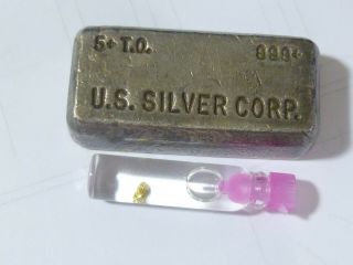 5 Oz Vintage Silver Bar Hand Poured Plus Placer Gold Nugget