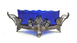 Antique Wmf Cobalt Glass And Silver Plate Art Deco Decorative Bowl C.  1918 - L47