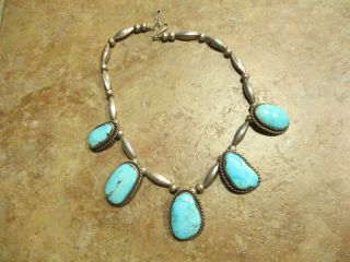 Vintage Navajo Sterling Silver Premium Turquoise Melon Bead Necklace