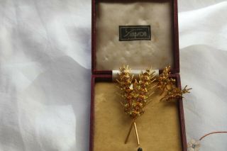 Early Donald Simpson Golden Wheat Brooch & Earrings Box