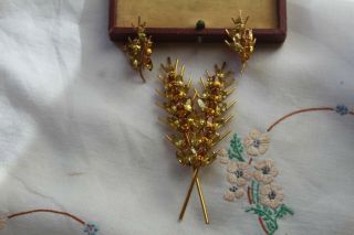 Early Donald Simpson Golden Wheat Brooch & Earrings Box 5
