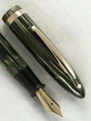 Vintage Big 1930s Sheaffer Green Striped Lifetime Balance Fountain Pen Restored