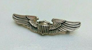 Vintage Ww2 U.  S.  A.  A.  F.  Pilot Wings 1.  5 " H & H Sterling Silver Pinback
