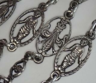 Antique Peruzzi Sterling Silver Fleur De Lis Flower Human Figure Chain Necklace