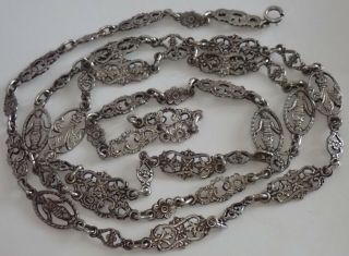 ANTIQUE PERUZZI STERLING SILVER FLEUR DE LIS FLOWER HUMAN FIGURE CHAIN NECKLACE 2