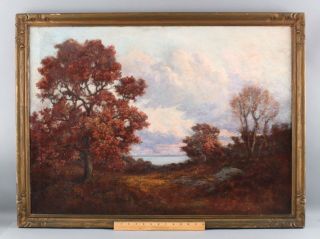 Large 19thc Antique Frank C Perry Autumn Fall Foliage Landscape Oil Painting Nr