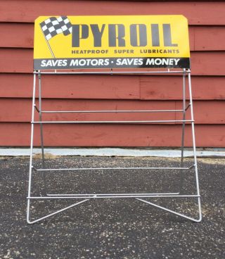 Vintage Pryoil Motor Oil Gas Service Station Display Rack Stand Up Sign 16”x13”